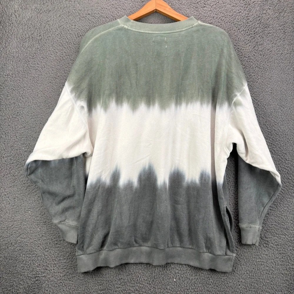 American Eagle Womens M Green Grey White‎ Tie Dye Ombre Crewneck Sweatshirt Soft